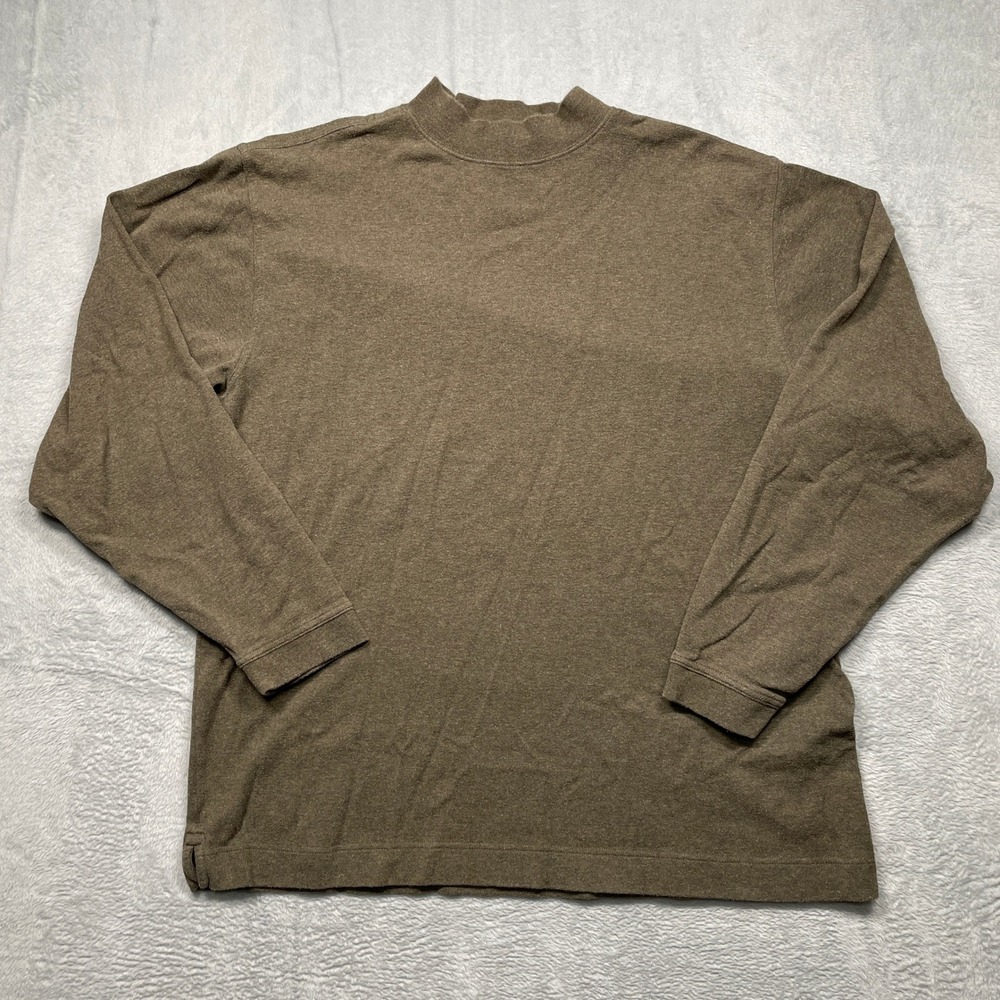 Cutter & Buck Mock Neck Shirt Mens XL Brown Long Sleeve Cotton Solid Logo